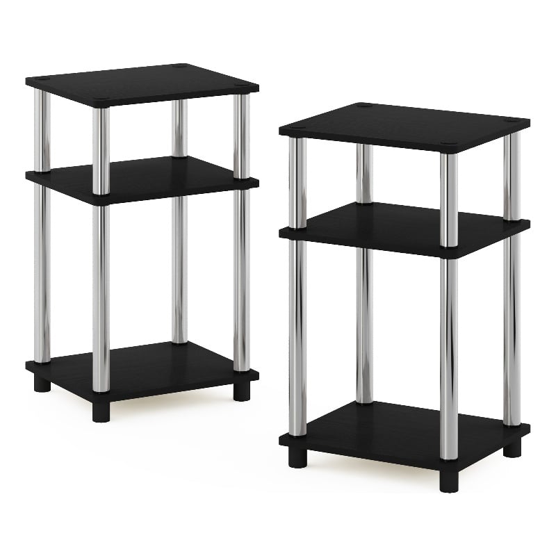 Furinno JUST 3-Tier Turn-N-Tube End Table in 2-Pack in Stainless Steel Tubes