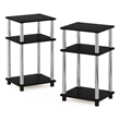 Furinno JUST 3-Tier Turn-N-Tube End Table in 2-Pack in Stainless Steel Tubes