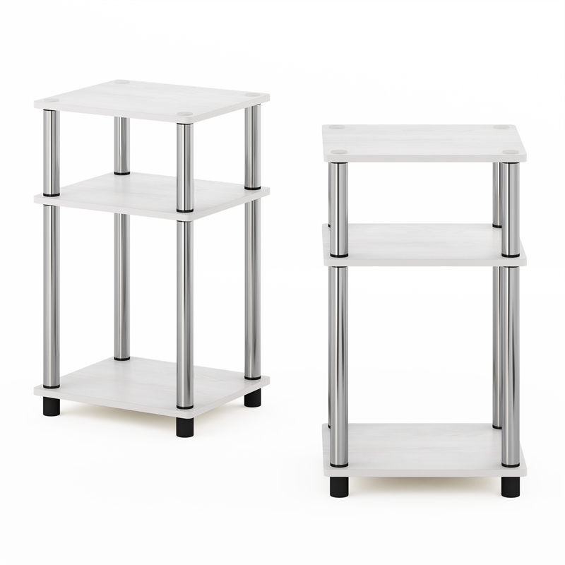 Furinno JUST 3-Tier Turn-N-Tube End Table in 2-Pack in Stainless Steel Tubes
