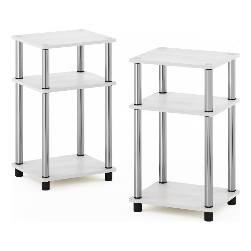 Furinno JUST 3-Tier Turn-N-Tube End Table in 2-Pack in Stainless Steel Tubes