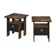 Furinno ANDREY End Table Nightstand with Bin Drawer in Amber Pine/Black Set of 2