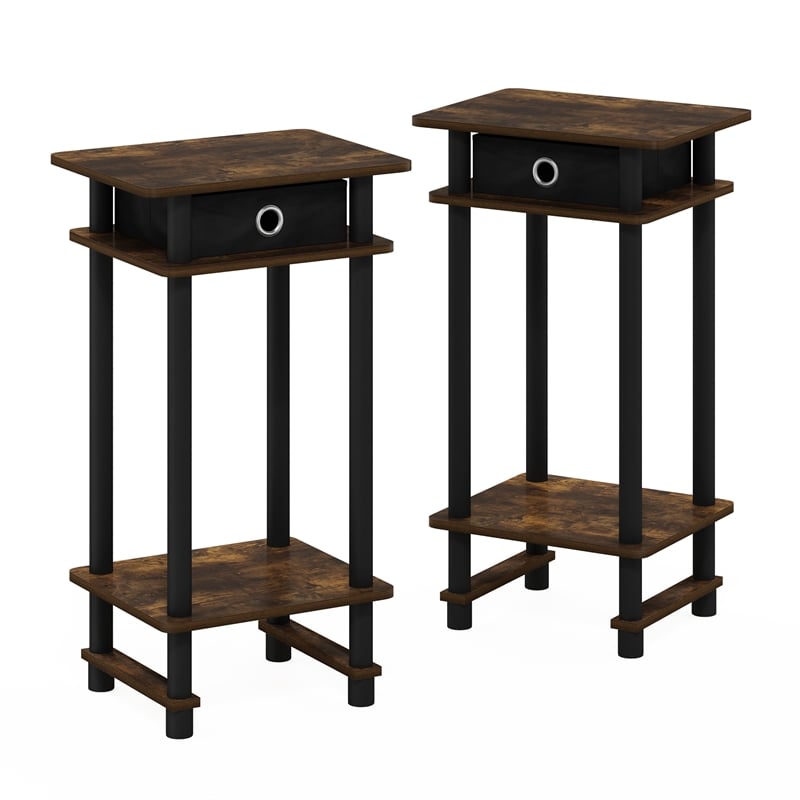 Furinno 2-17017 Turn-N-Tube Tall End Table with Bin in Amber Set of 2