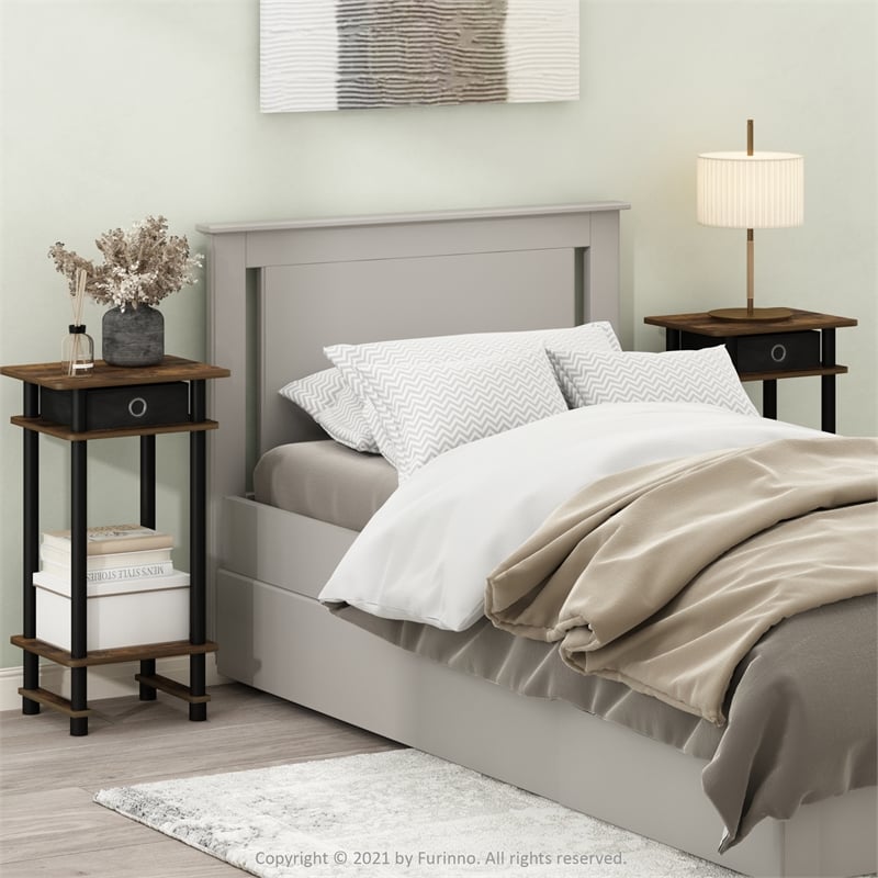 Furinno 2-17017 Turn-N-Tube Tall End Table with Bin in Amber Set of 2