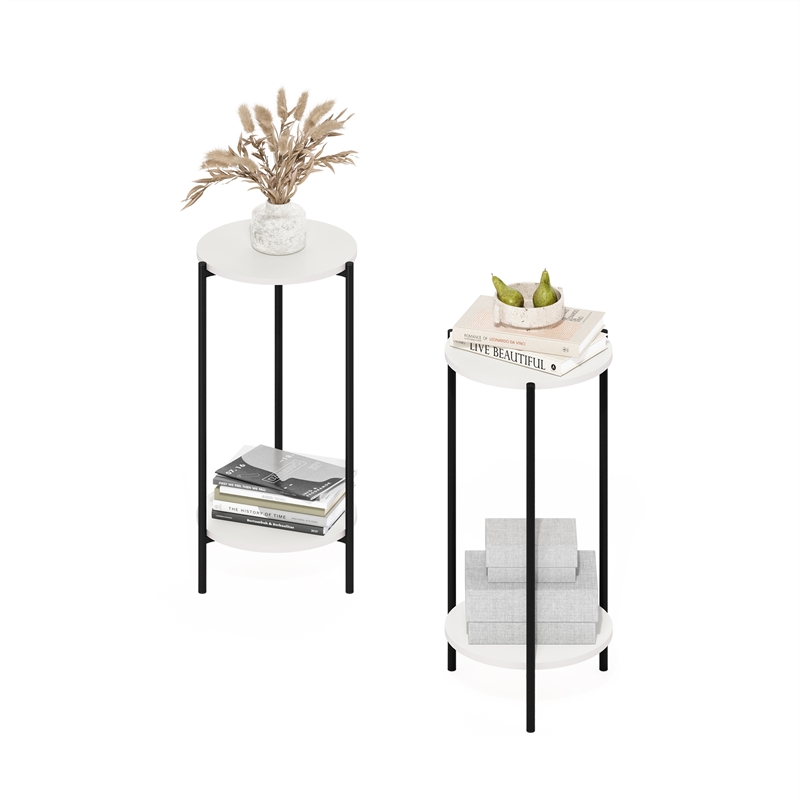 Furinno Besi 2-Tier Modern Tall Round Side End Table with Sturdy White/Black