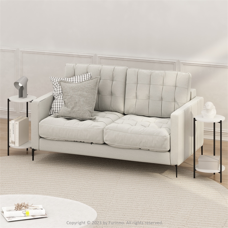 Furinno Besi 2-Tier Modern Tall Round Side End Table with Sturdy White/Black