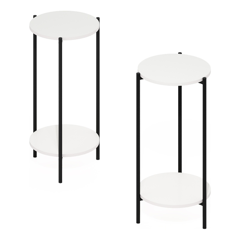 Furinno Besi 2-Tier Modern Tall Round Side End Table with Sturdy White/Black
