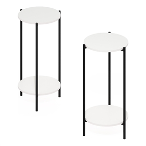 Furinno Besi 2-Tier Modern Tall Round Side End Table with Sturdy White/Black