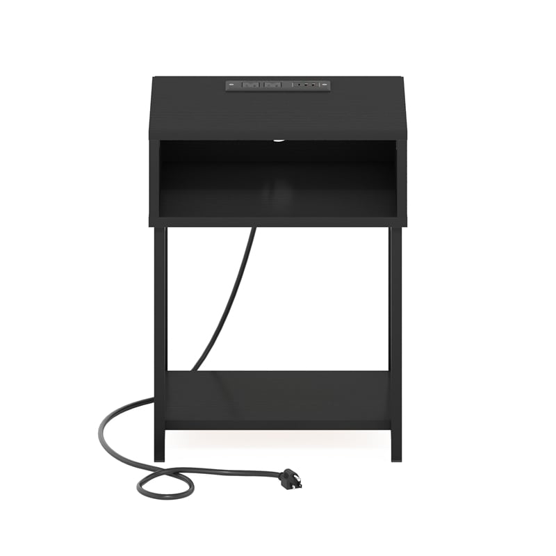 Furinno MORETTI USB and Type-C Charging Port Open Storage Side Table Americano