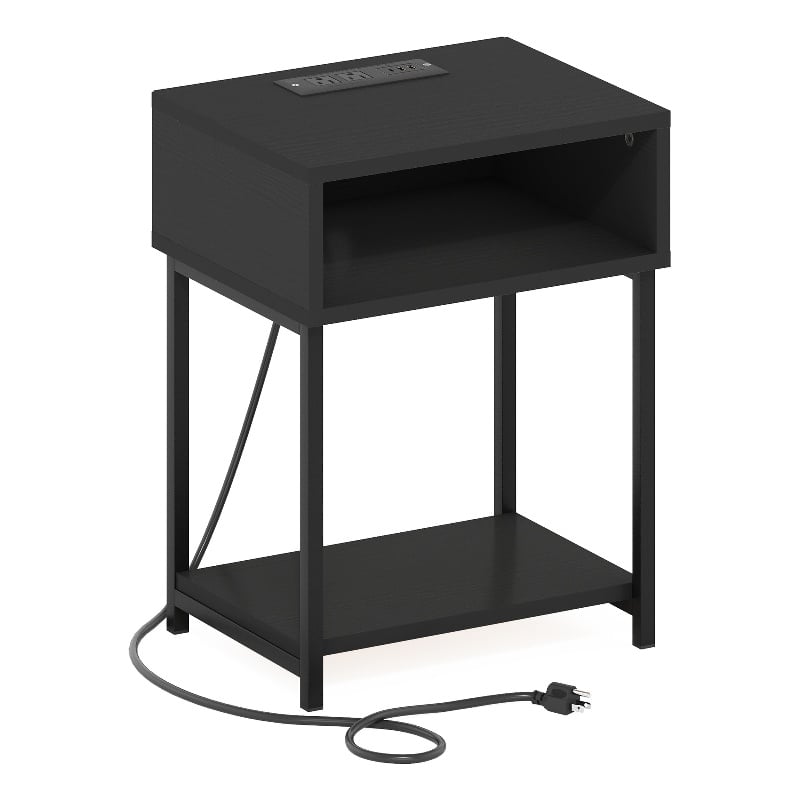 Furinno MORETTI USB and Type-C Charging Port Open Storage Side Table Americano