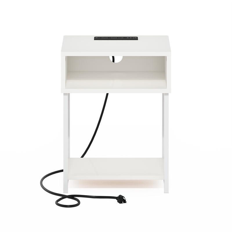 Furinno MORETTI USB and Type-C Charging Port Open Storage Side Table White/White