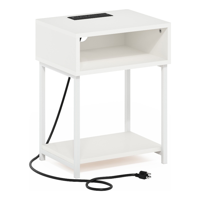 Furinno MORETTI USB and Type-C Charging Port Open Storage Side Table White/White