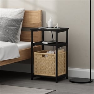 Furinno MORETTI 3-Tier USB and Type-C Charging Port Open Storage Side Americano