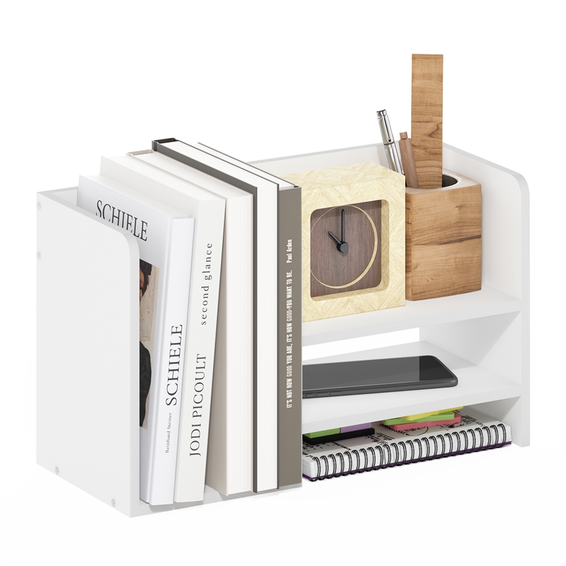 Furinno Hermite Wood Desktop Book and Home Office Supplies Storage White