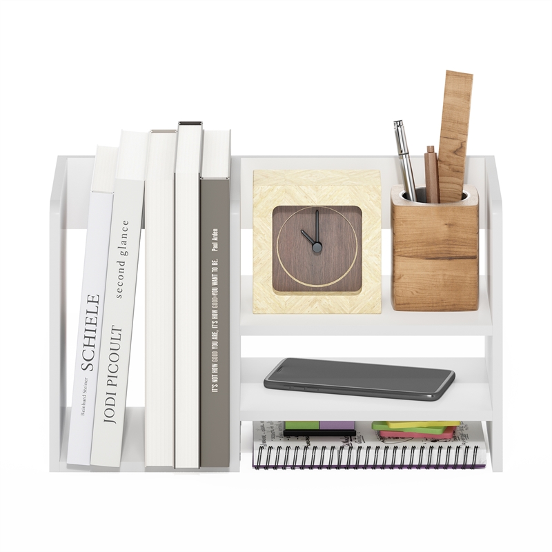 Furinno Hermite Wood Desktop Book and Home Office Supplies Storage White