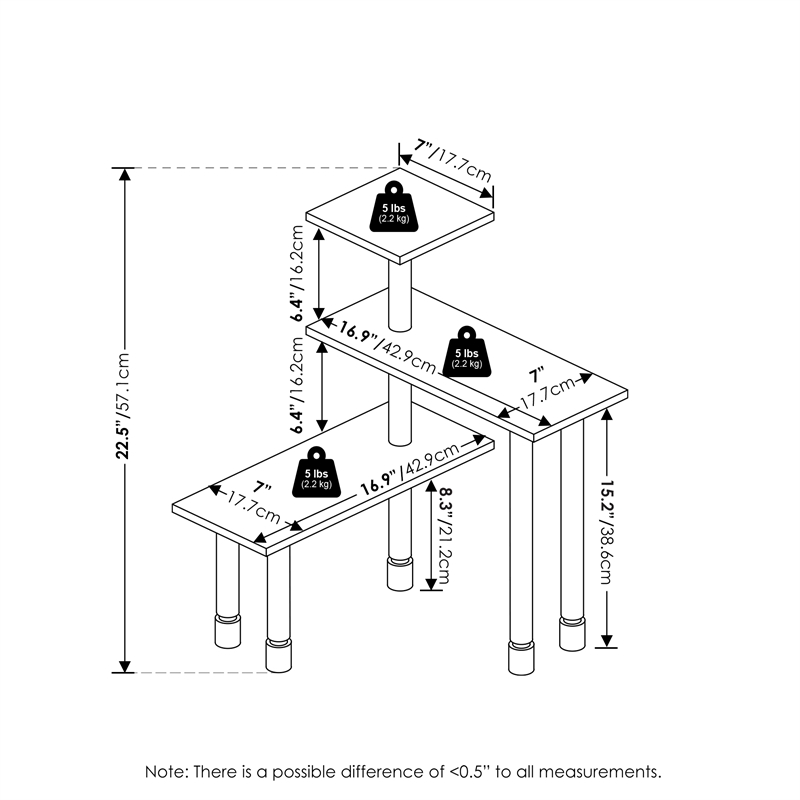 Furinno TURN-N-TUBE 3-Tier Multipurpose Corner Countertop Amber Pine/Black