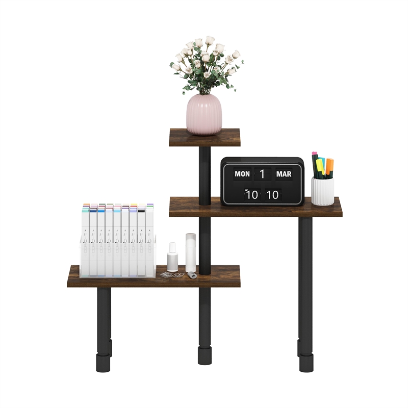 Furinno TURN-N-TUBE 3-Tier Multipurpose Corner Countertop Amber Pine/Black