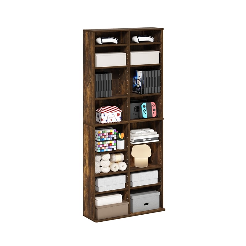 Furinno JAYA 16-Shelf Multimedia Media Storage Tower Rack with Amber Pine
