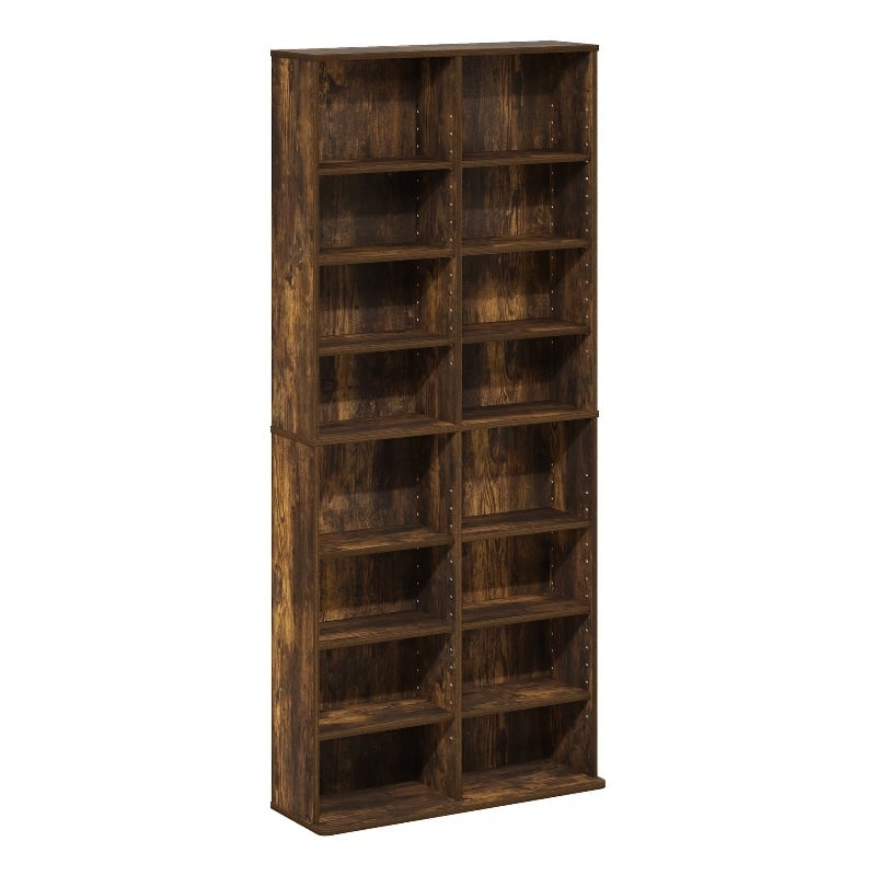 Furinno JAYA 16-Shelf Multimedia Media Storage Tower Rack with Amber Pine