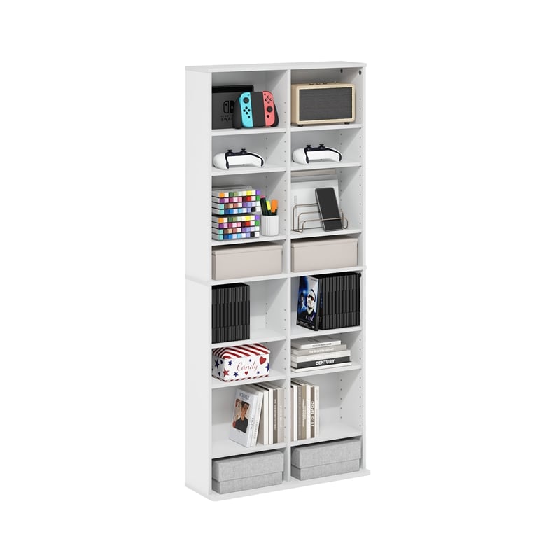 Furinno JAYA 16-Shelf Multimedia Media Storage Tower Rack with AdJUSTable White