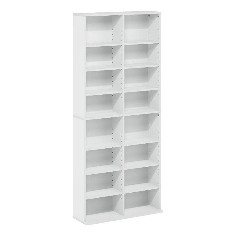 Furinno JAYA 16-Shelf Multimedia Media Storage Tower Rack with AdJUSTable White