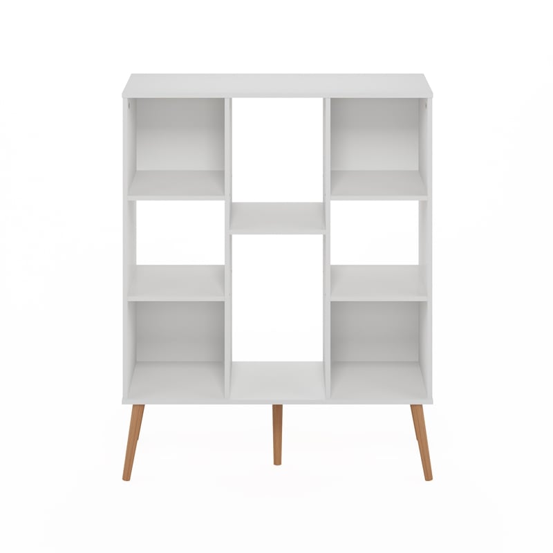 Furinno Claude Mid Century Style 8-Cube Bookcase in Bookshelf in Storage White