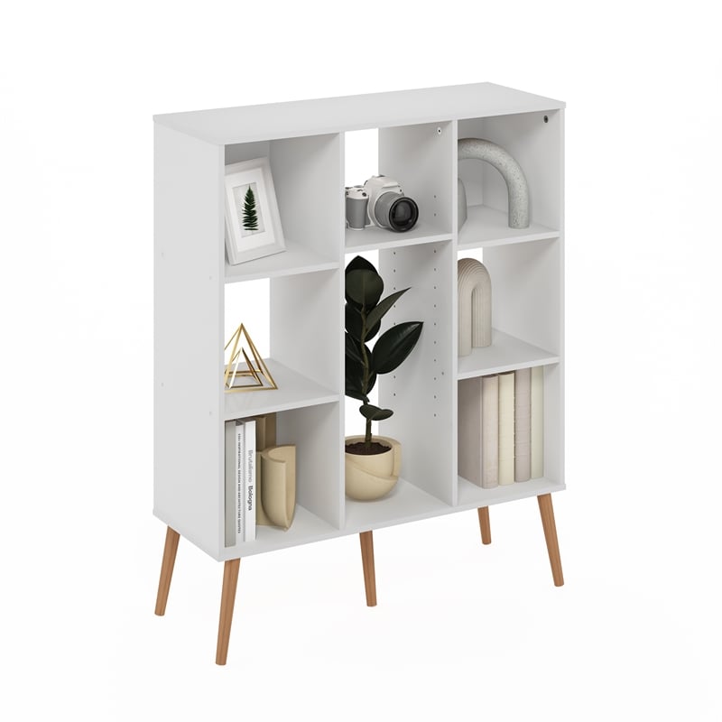 Furinno Claude Mid Century Style 8-Cube Bookcase in Bookshelf in Storage White