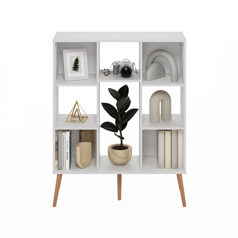 Furinno Claude Mid Century Style 8-Cube Bookcase in Bookshelf in Storage White