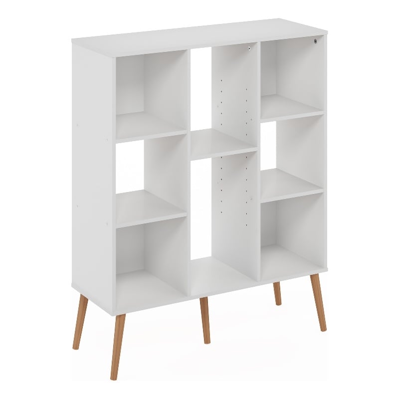 Furinno Claude Mid Century Style 8-Cube Bookcase in Bookshelf in Storage White