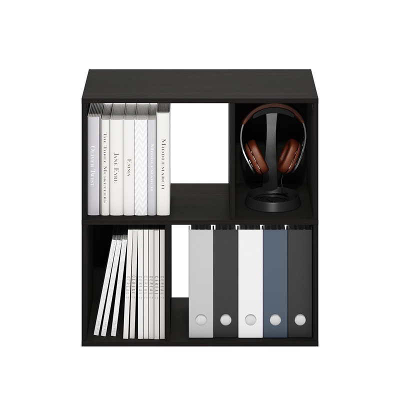Furinno DALY 4-Cube Irregular Cubes Bookcase in Bookshelf in Storage Espresso