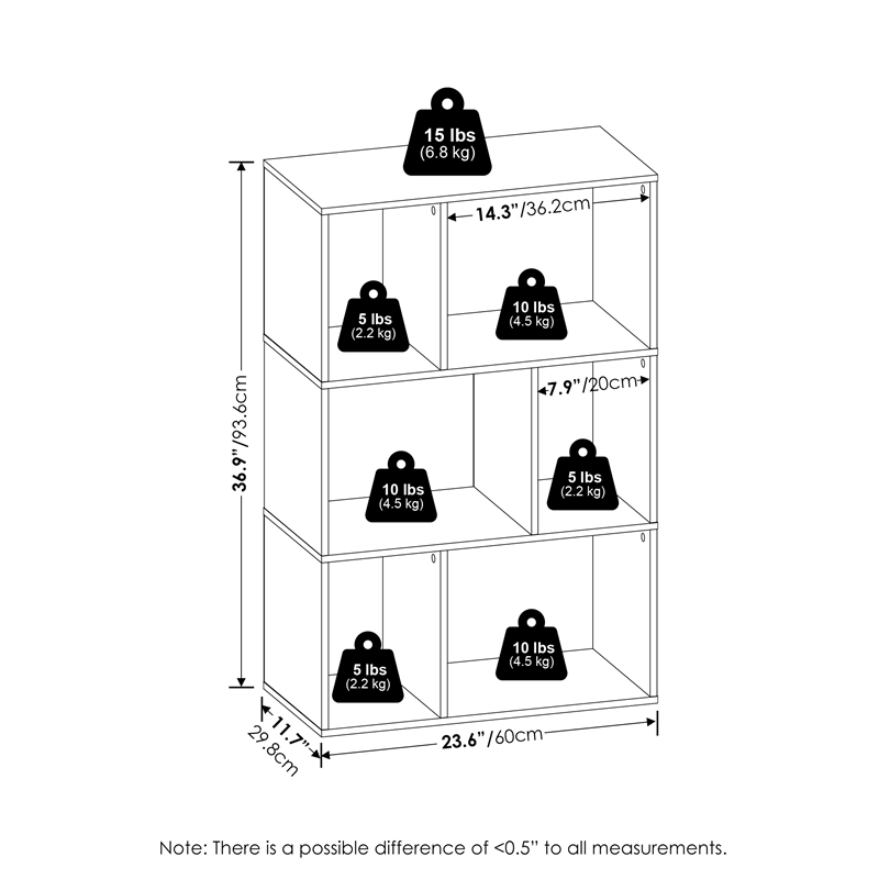 Furinno DALY 6-Cube Irregular Cubes Bookcase in Bookshelf in Storage Espresso