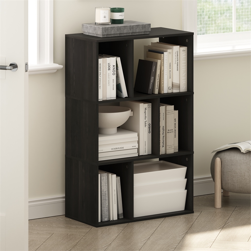 Furinno DALY 6-Cube Irregular Cubes Bookcase in Bookshelf in Storage Espresso