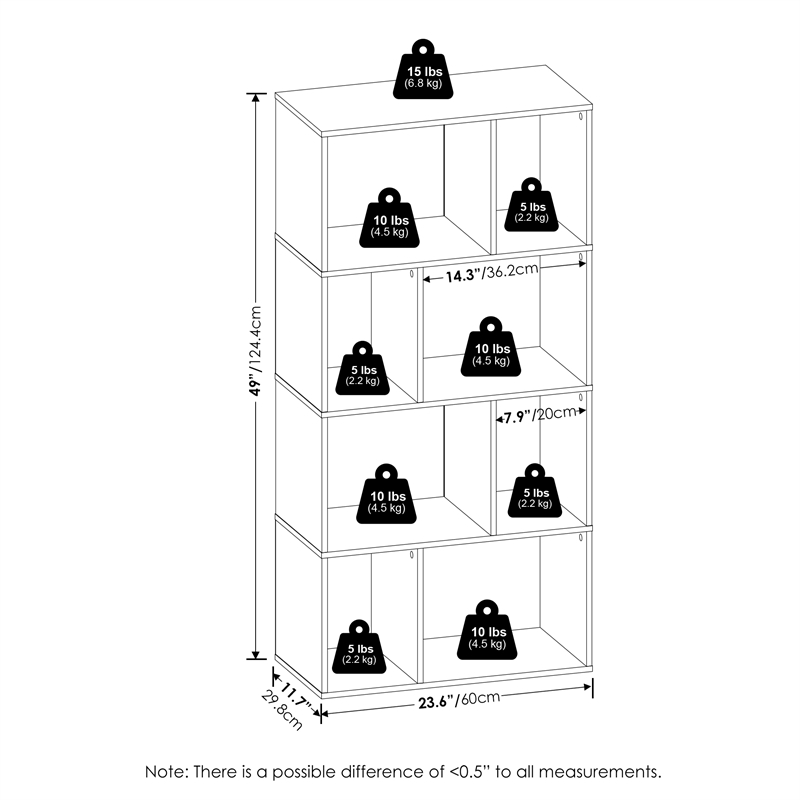 Furinno DALY 8-Cube Irregular Cubes Bookcase in Bookshelf in Storage White
