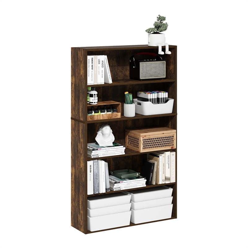 Furinno PASIR 5-Tier Bookcase in Bookshelf in 31.5 Inch Wide in Amber Pine