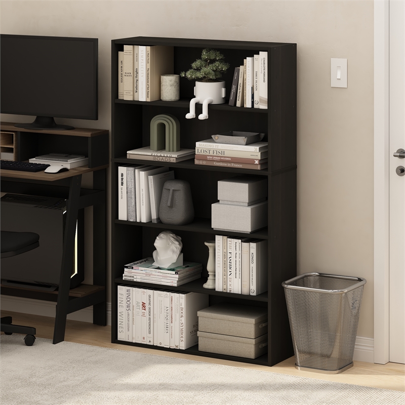 Furinno PASIR 5-Tier Bookcase in Bookshelf in 31.5 Inch Wide in Espresso