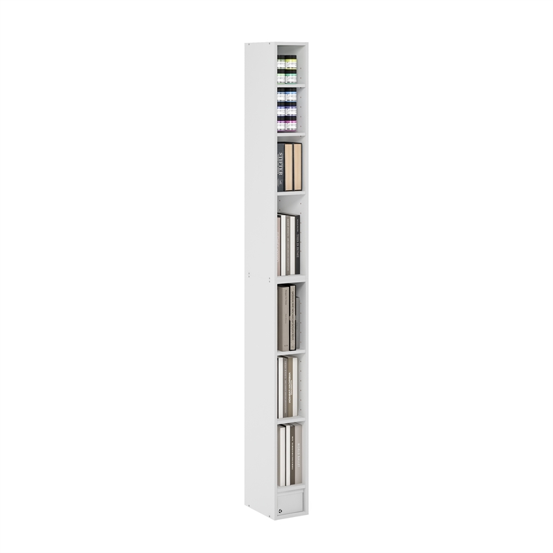 Furinno FULDA 8-Tier  Storage Shelf Bookcase in 6-Inch Width in White