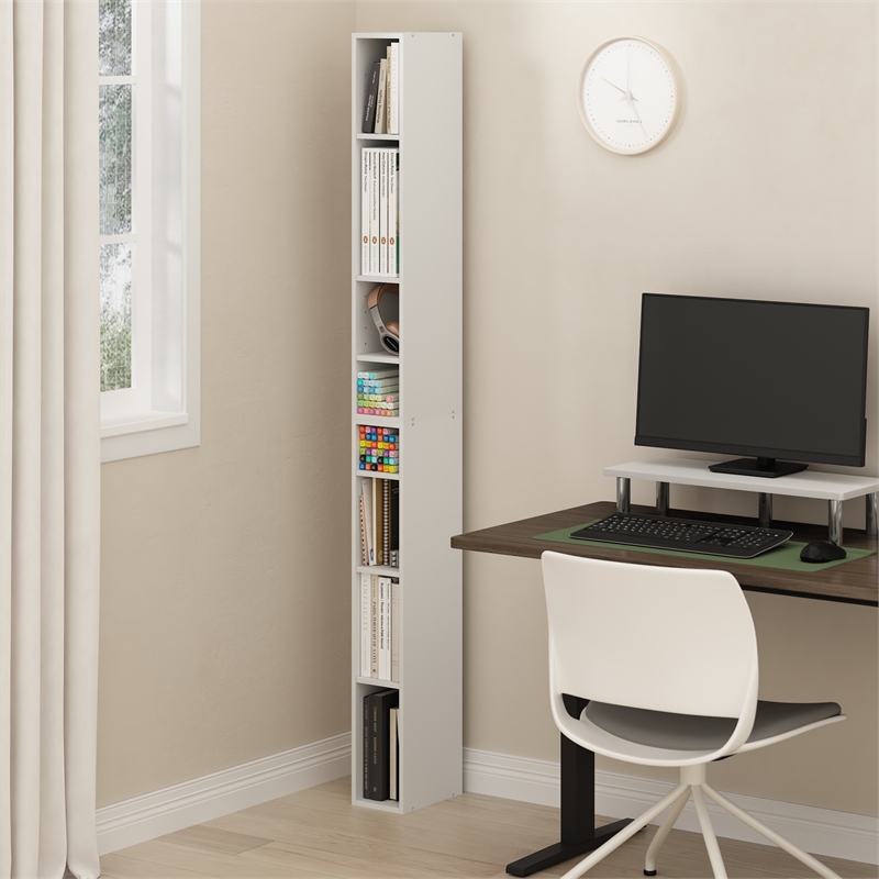 Furinno FULDA 8-Tier  Storage Shelf Bookcase in 6-Inch Width in White
