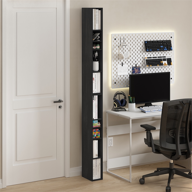 Furinno Fulda 10-Tier  Storage Shelf Bookcase in 6-Inch Width in Blackwood