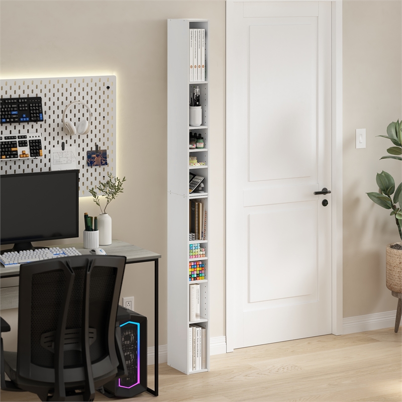 Furinno FULDA 10-Tier  Storage Shelf Bookcase in 6-Inch Width in White