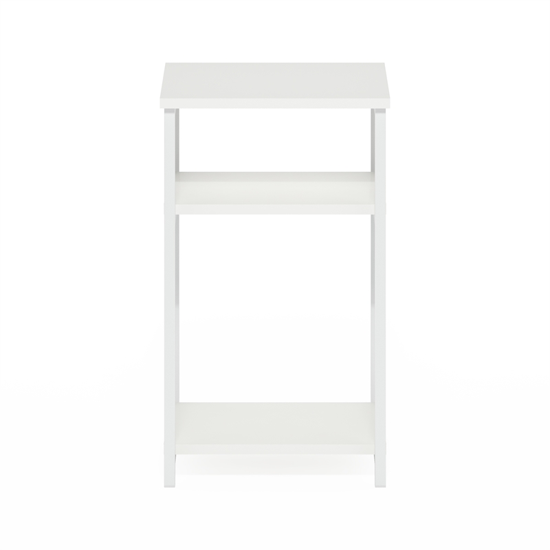 Furinno JUST 3-Tier Industrial Metal Frame End Table with Storage White/White
