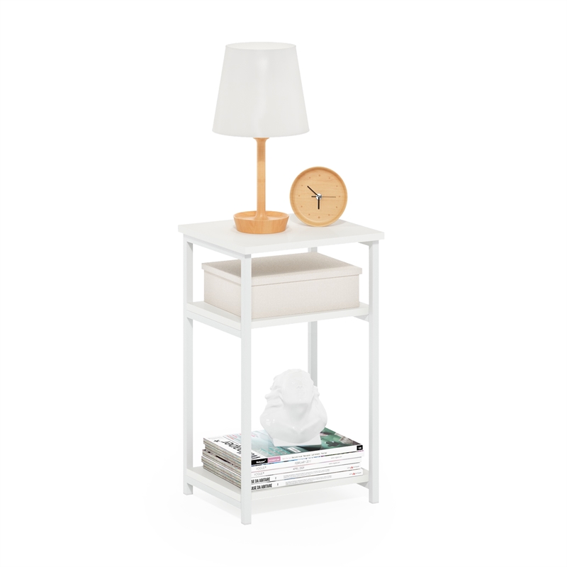Furinno JUST 3-Tier Industrial Metal Frame End Table with Storage White/White