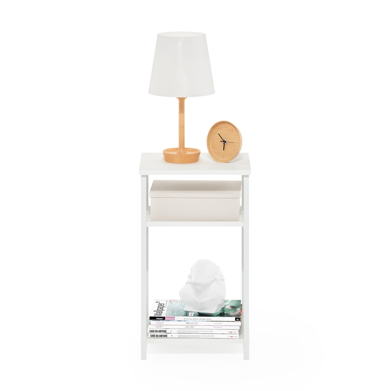 Furinno JUST 3-Tier Industrial Metal Frame End Table with Storage White/White