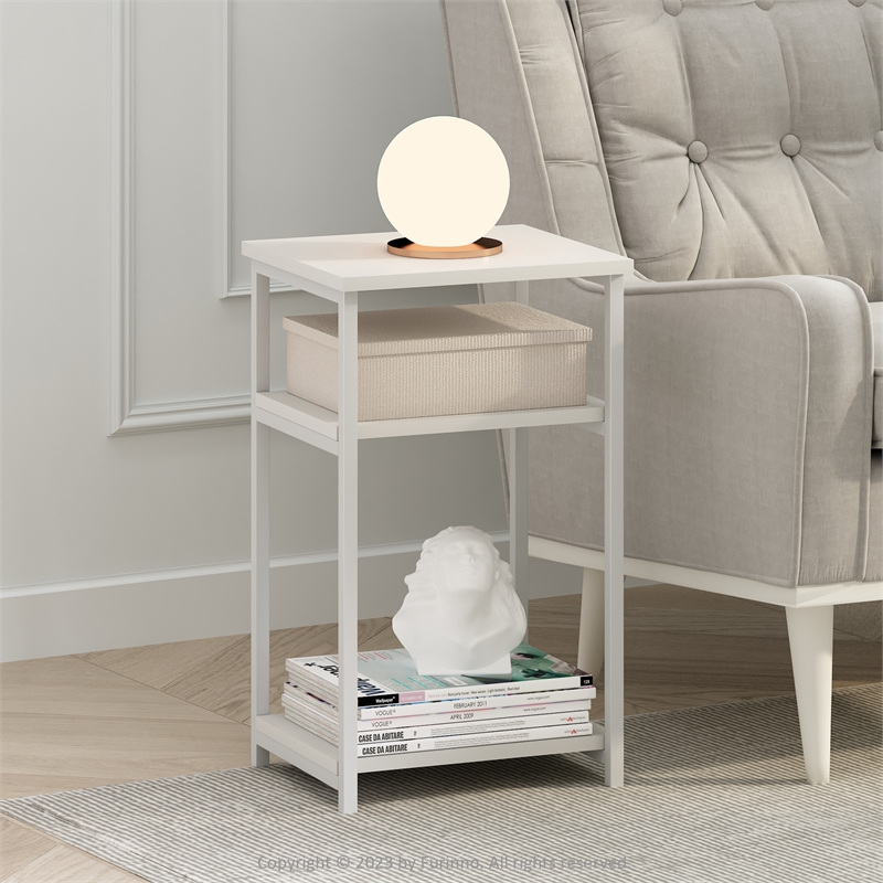 Furinno JUST 3-Tier Industrial Metal Frame End Table with Storage White/White