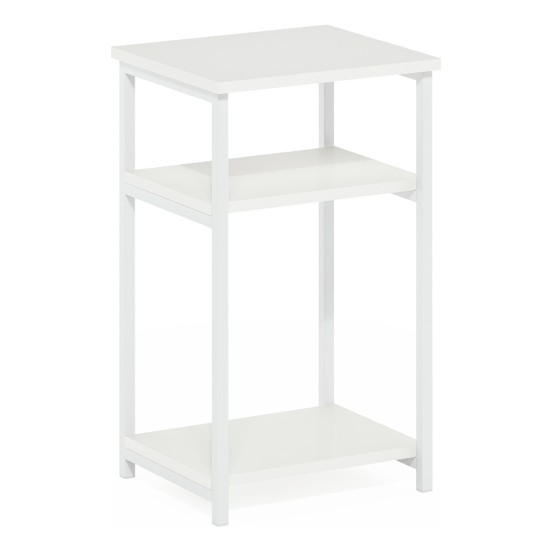 Furinno JUST 3-Tier Industrial Metal Frame End Table with Storage White/White