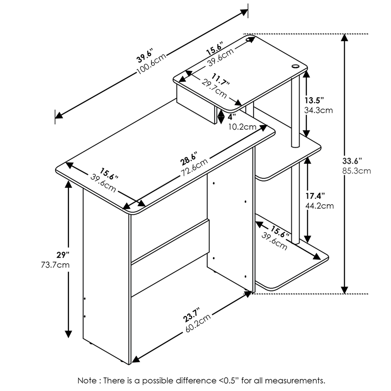Furinno Efficient Home Laptop Notebook Computer Desk in Stainless Steel Tubes