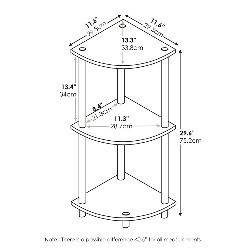 Furinno TURN-N-TUBE 3-Tier Corner Display Rack Multipurpose Amber Pine/Black