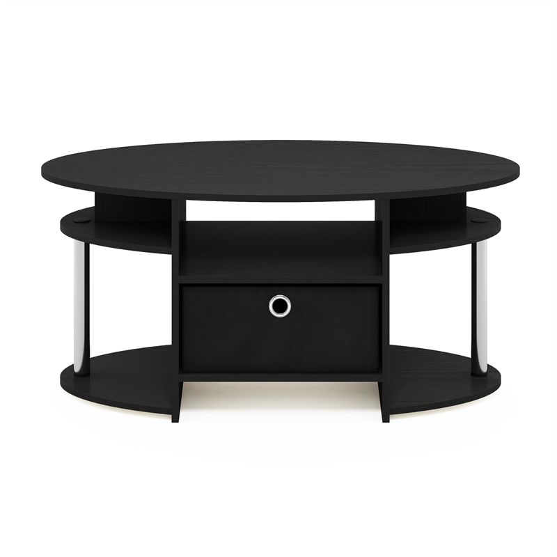 Furinno JAYA Simple Design Oval Coffee Table with Bin in Stainless Steel Tubes