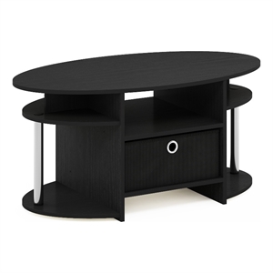 Furinno JAYA Simple Design Oval Coffee Table with Bin in Stainless Steel Tubes