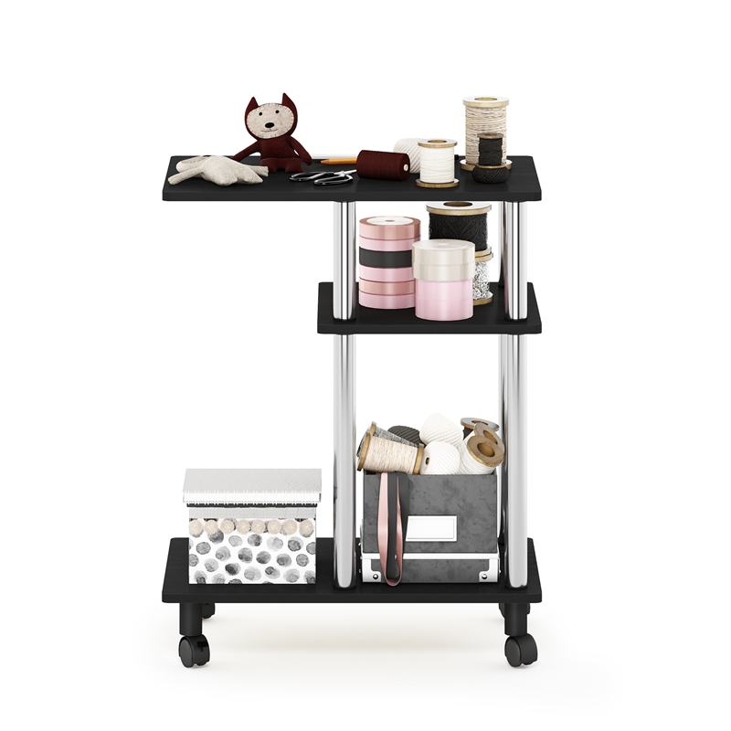 Furinno TURN-N-TUBE U Shape Sofa Side Table with Casters Stainless Steel Tubes