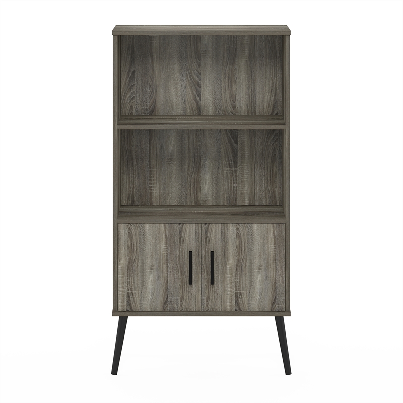 Furinno Claude Mid Century Style Accent Cabinet with Wood Legs French Oak Grey