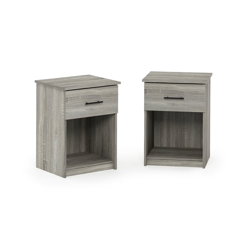 Furinno Tidur Nightstand with Handle with One Drawer in Set of 2 French Oak Grey